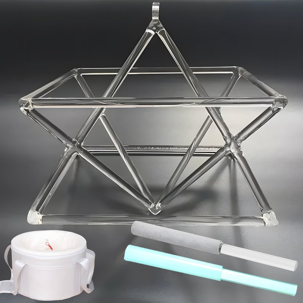 KKNSYW Sound Healing Meditation Mokaba MerkabaQuartz Crystal Singing Pyramid, Healing Musical Instrument Sound Therapy Meditation Yoga(8 inch+Bag)