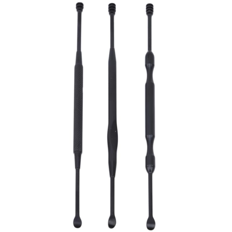 3Pcs/Set Double-ended Stainless Steel Spiral Ear Pick Spoon Ear Wax Removal Cleaner Ear Tool Kit Multi-function Portable (Color: black)