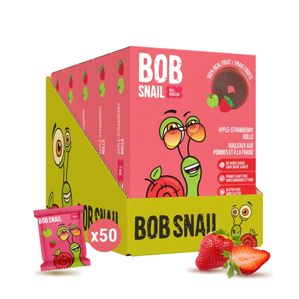 Bob Snail Fruit Roll Ups Healthy Sweets Snacks, Real Dried Fruits, No Added Sugar, Vegan, Nut Free, Candy for Adults, Kids, with Bulk 50 pcs Rolls, 500g (Apple Strawberry)