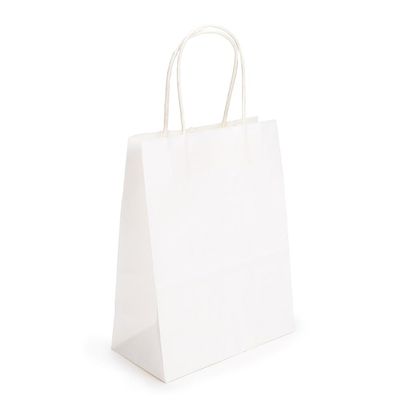 ClearBags White Paper Merchandise Handle Bags 90 Percent Recycled Content Twisted Paper Handles Bottom Gusset 7 1/16 x 3 9/16 x 9 1/16 Inches 100 GSM Kraft Paper 50 Pack GMB4W