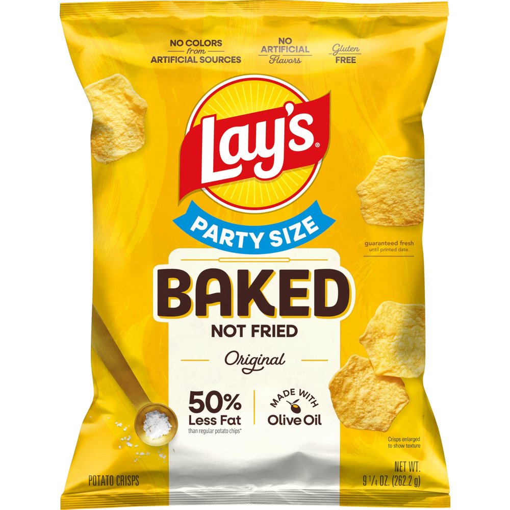 Baked Lays Potato Chips, Original, 9.25 oz Bag, 50% Less Fat, Gluten Free, No Artificial Flavors, No Colors from Artificial Sources