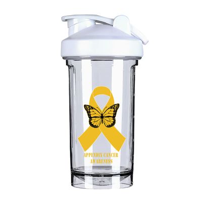Appendix Cancer Awareness 18 Ounce Shaker Bottle Drink Mixer Leak-proof Pre Workout Protein Shakes Meal Replacement Shakes Bottles 500ML/18 Oz White-1