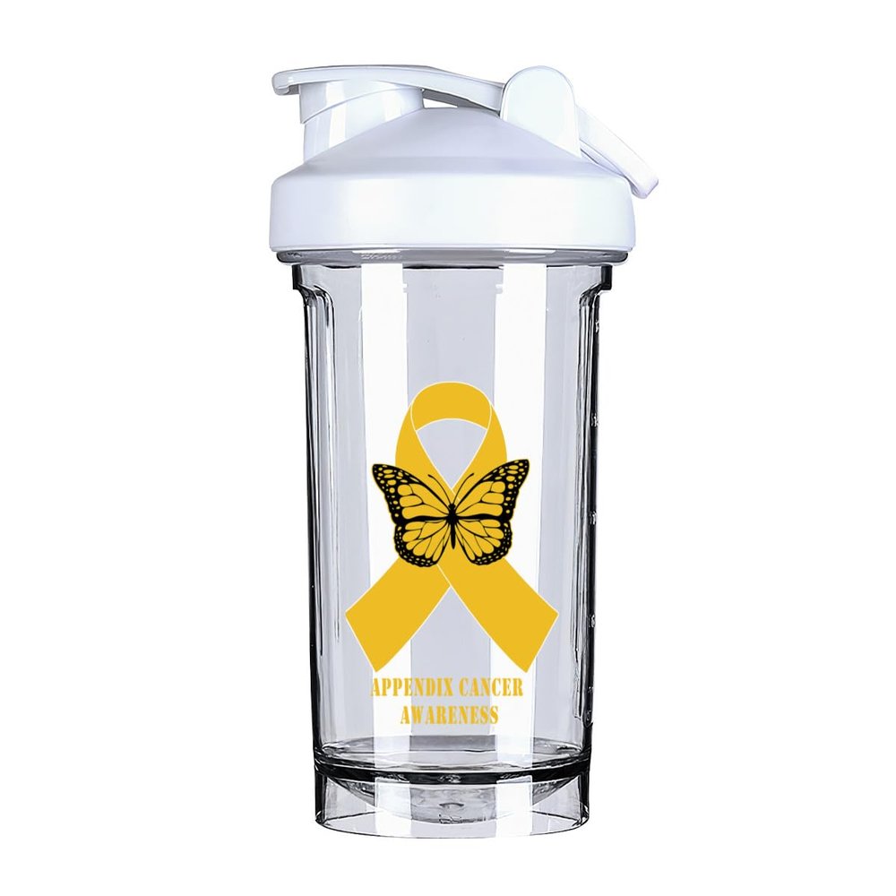 Appendix Cancer Awareness 18 Ounce Shaker Bottle Drink Mixer Leak-proof Pre Workout Protein Shakes Meal Replacement Shakes Bottles 500ML/18 Oz White-1