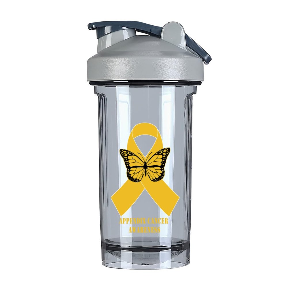Appendix Cancer Awareness 18 Ounce Shaker Bottle Drink Mixer Leak-proof Pre Workout Protein Shakes Meal Replacement Shakes Bottles 500ML/18 Oz Gray-1