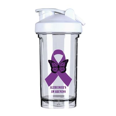 Alzheimer's Awareness 18 Ounce Shaker Bottle Drink Mixer Leak-proof Pre Workout Protein Shakes Meal Replacement Shakes Bottles 500ML/18 Oz White