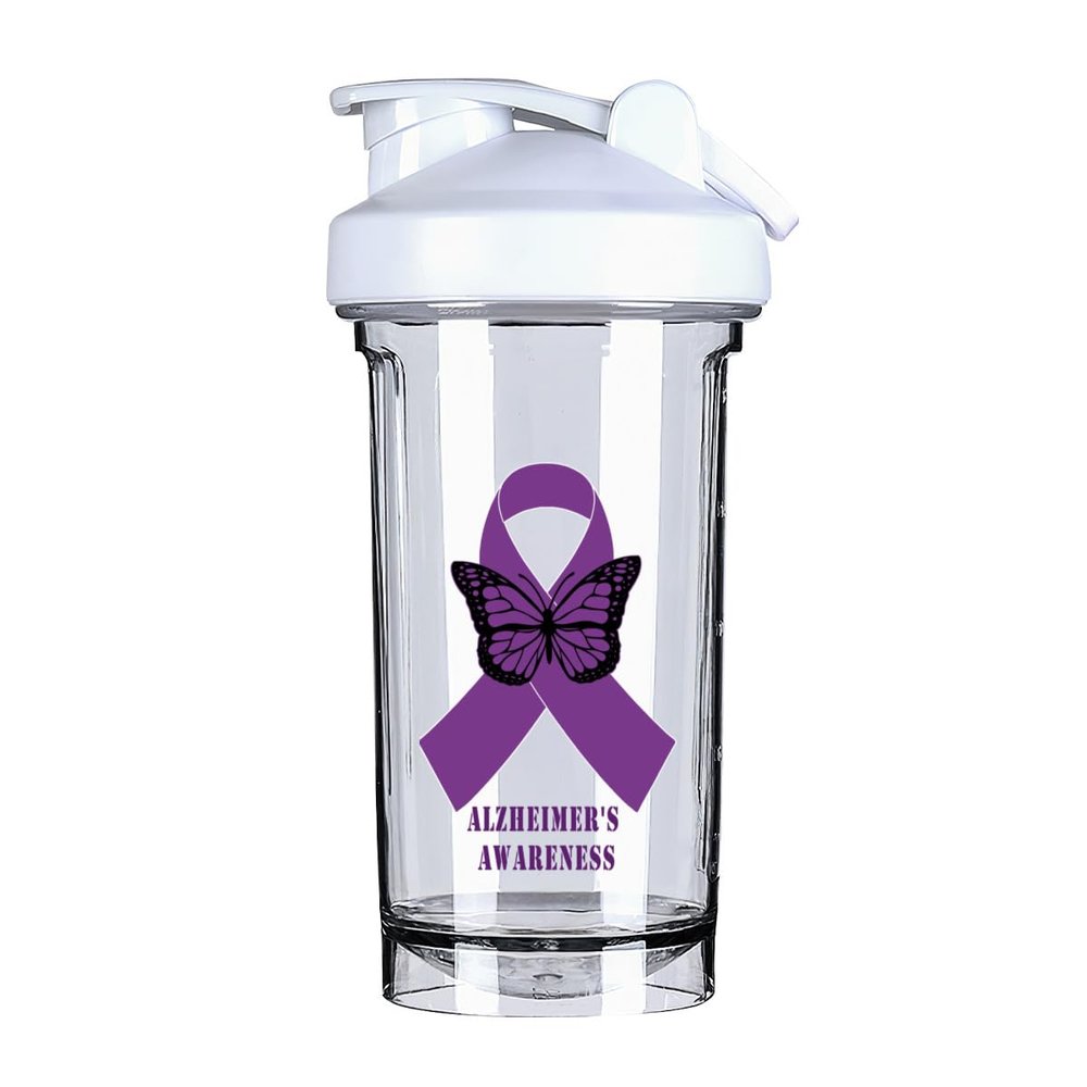 Alzheimer's Awareness 18 Ounce Shaker Bottle Drink Mixer Leak-proof Pre Workout Protein Shakes Meal Replacement Shakes Bottles 500ML/18 Oz White