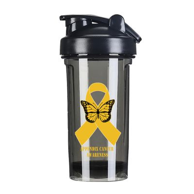 Appendix Cancer Awareness 18 Ounce Shaker Bottle Drink Mixer Leak-proof Pre Workout Protein Shakes Meal Replacement Shakes Bottles 500ML/18 Oz Black