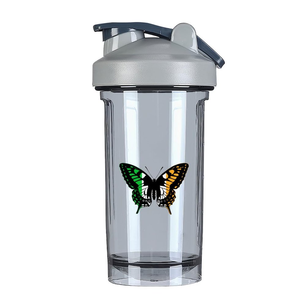 Irish Flag Butterfly 18 Ounce Shaker Bottle Drink Mixer Leak-proof Pre Workout Protein Shakes Meal Replacement Shakes Bottles 500ML/18 Oz Gray