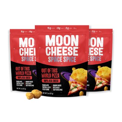Moon Cheese Space Spice, Out Of This World Pizza, Crunchy, Protein-Rich Cheese Snack, Keto Friendly, 100% Real Cheese, Low Carb, Gluten-Free, No Sugar, 2 Oz bags (Pack of 3)