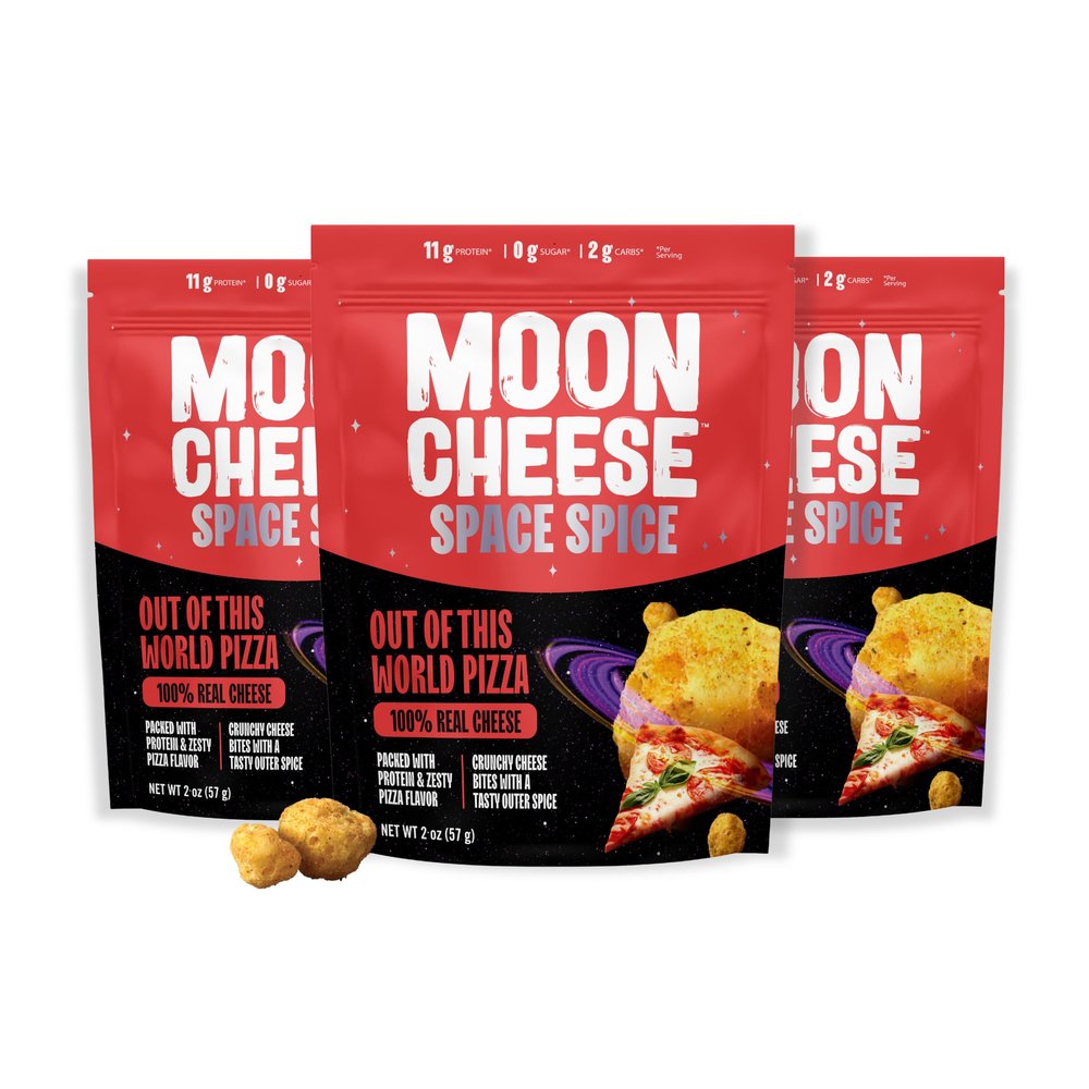 Moon Cheese Space Spice, Out Of This World Pizza, Crunchy, Protein-Rich Cheese Snack, Keto Friendly, 100% Real Cheese, Low Carb, Gluten-Free, No Sugar, 2 Oz bags (Pack of 3)