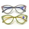 Melrose Rhinestone Cat Eye Reading Glasses For Women Diamond Reading Glasses Female Blue Light Blocking Reader 2212 (2pcs black&green, 0, x) view 1