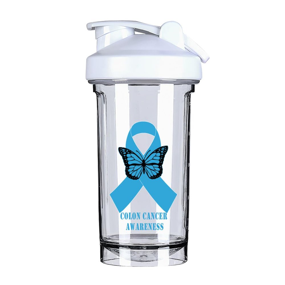 Colon Cancer Awareness 18 Ounce Shaker Bottle Drink Mixer Leak-proof Pre Workout Protein Shakes Meal Replacement Shakes Bottles 500ML/18 Oz White