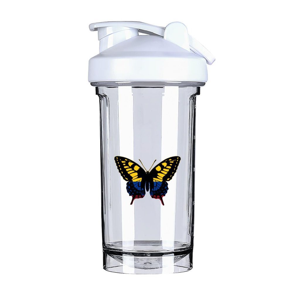 Colombia Flag Butterfly 18 Ounce Shaker Bottle Drink Mixer Leak-proof Pre Workout Protein Shakes Meal Replacement Shakes Bottles 500ML/18 Oz White