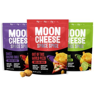 Moon Cheese Space Spice, Variety Pack, Crunchy, Protein-Rich Cheese Snack, Keto Friendly, 100% Real Cheese, Low Carb, Gluten-Free, Low Sugar, 2 Oz bags (Pack of 3, 1 of Each Flavor)