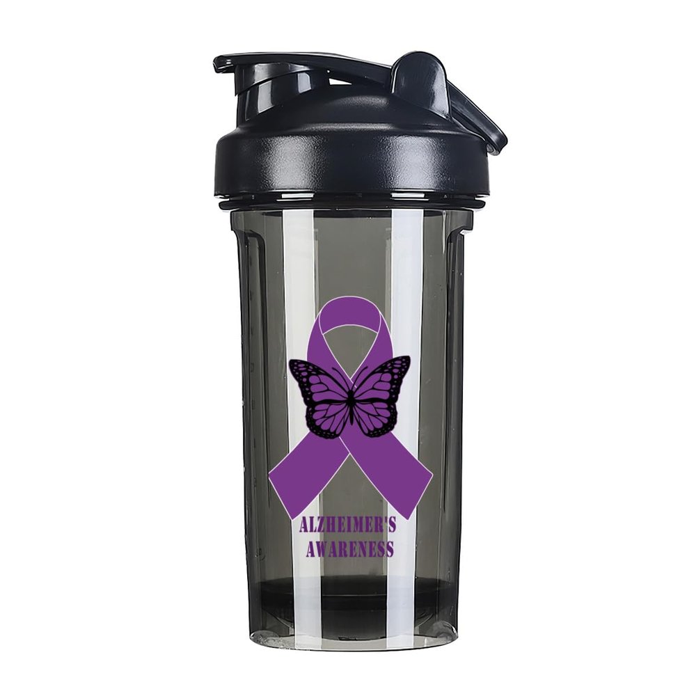 Alzheimer's Awareness 18 Ounce Shaker Bottle Drink Mixer Leak-proof Pre Workout Protein Shakes Meal Replacement Shakes Bottles 500ML/18 Oz Black