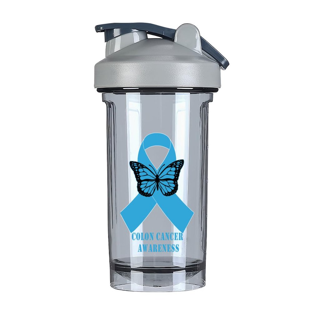 Colon Cancer Awareness 18 Ounce Shaker Bottle Drink Mixer Leak-proof Pre Workout Protein Shakes Meal Replacement Shakes Bottles 500ML/18 Oz Gray