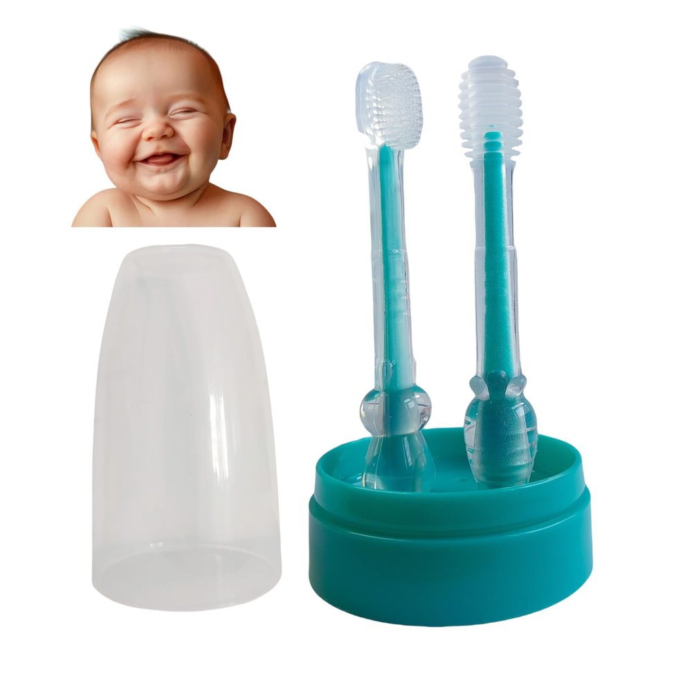 FOREVIVE Baby Tooth Brush, Infant Toothbrush 6 to 12 Months and0-6 Months,Silione Toothbrush, Newborn Tongue and Mouth Cleaner Set, Good Idea for Baby First Toothbrushes(Blue)