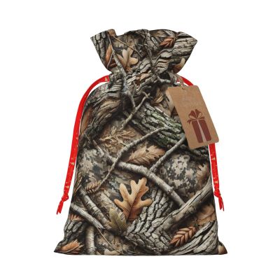 Augenstern Burlap Drawstring Bag Mossy-Tree-Camo-Leaves Reusable Present Wrapping Sack Xmas Holiday Party Favor Bag Medium