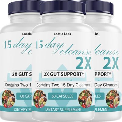 15 Day Cleanse 2X - Double Gut & Colon Support - Advanced Gut Cleanse Detox for Women & Men with Alfalfa, Cascara Sagrada, Probiotics & Psyllium Husk - Non-GMO - Made in USA - 60 Capsules (3 Bottles)