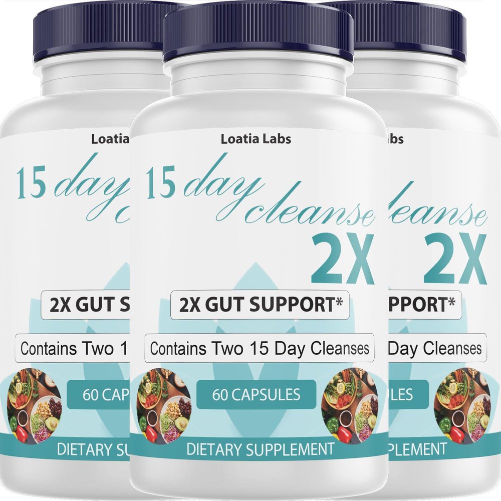 15 Day Cleanse 2X - Double Gut & Colon Support - Advanced Gut Cleanse Detox for Women & Men with Alfalfa, Cascara Sagrada, Probiotics & Psyllium Husk - Non-GMO - Made in USA - 60 Capsules (3 Bottles)