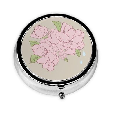 Divided Peach Blossoms Take-Along Pill Box, Portable Round Pill Box, fits in Your Purse Pocket Lightweight 3 Compartment Pill Box,