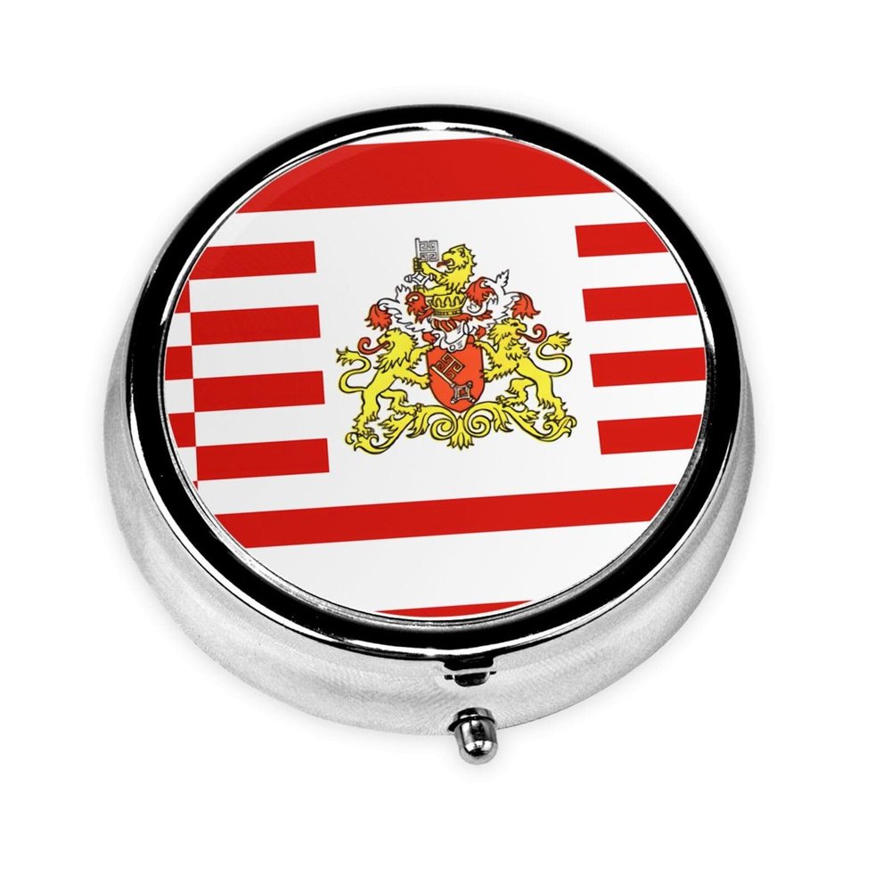 Flag of The Senate of Bremen Take-Along Pill Box, Portable Round Pill Box, fits in Your Purse Pocket Lightweight 3 Compartment Pill Box,