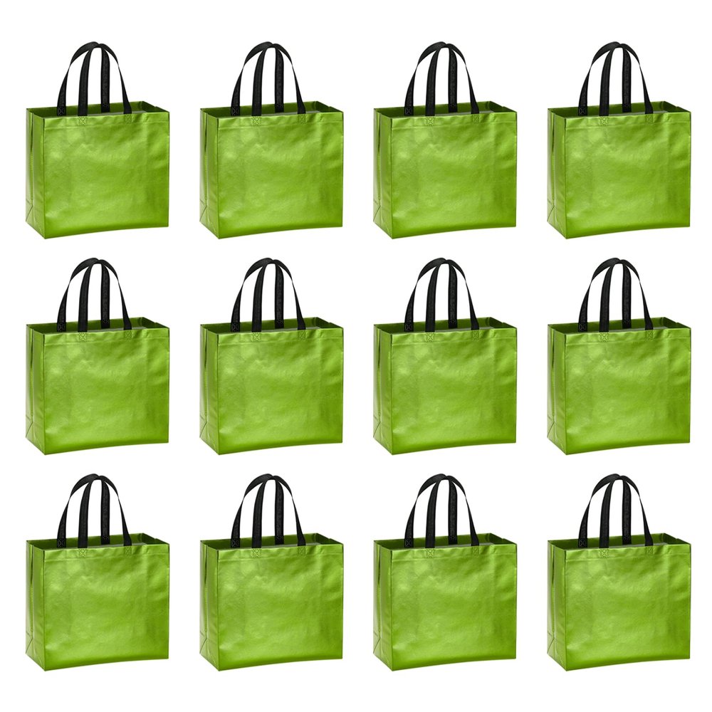 PATIKIL Light Green Gift Bags with Laser Coating, 12pcs Reusable Goodie Bags with Handle for Wedding Birthday Party Shopping Cosmetic, 12.6" x 4.7" x 11"