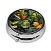 Tropical Rainforest Palm Leaves Take-Along Pill Box, Portable Round Pill Box, fits in Your Purse Pocket Lightweight 3 Compartment Pill Box, view 2