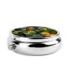 Tropical Rainforest Palm Leaves Take-Along Pill Box, Portable Round Pill Box, fits in Your Purse Pocket Lightweight 3 Compartment Pill Box, view 3