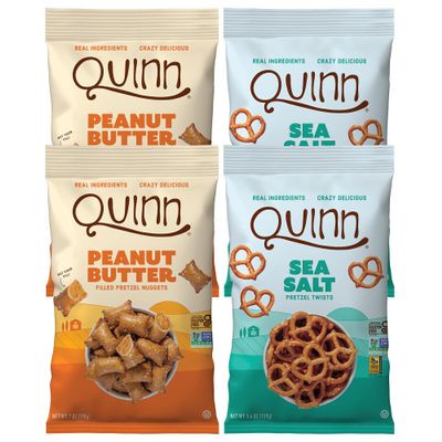 Quinn Pretzel Bites Original Variety Pack - Made with Real Ingredients, Whole Grain Sorghum, Vegan, Gluten Free, Dairy Free, Non GMO - Peanut Butter Filled Nuggets, Sea Salt Twists (Pack of 4)