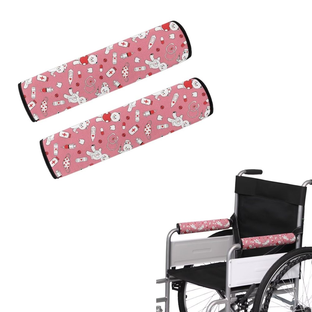 GLENLCWE Bear Doctor Wheelchair Armrest Pads Electric Wheelchair Armrest Protective Cover 13" Full Arm Pad Wheelchair Accessories for Seniors Adults 2 Packs