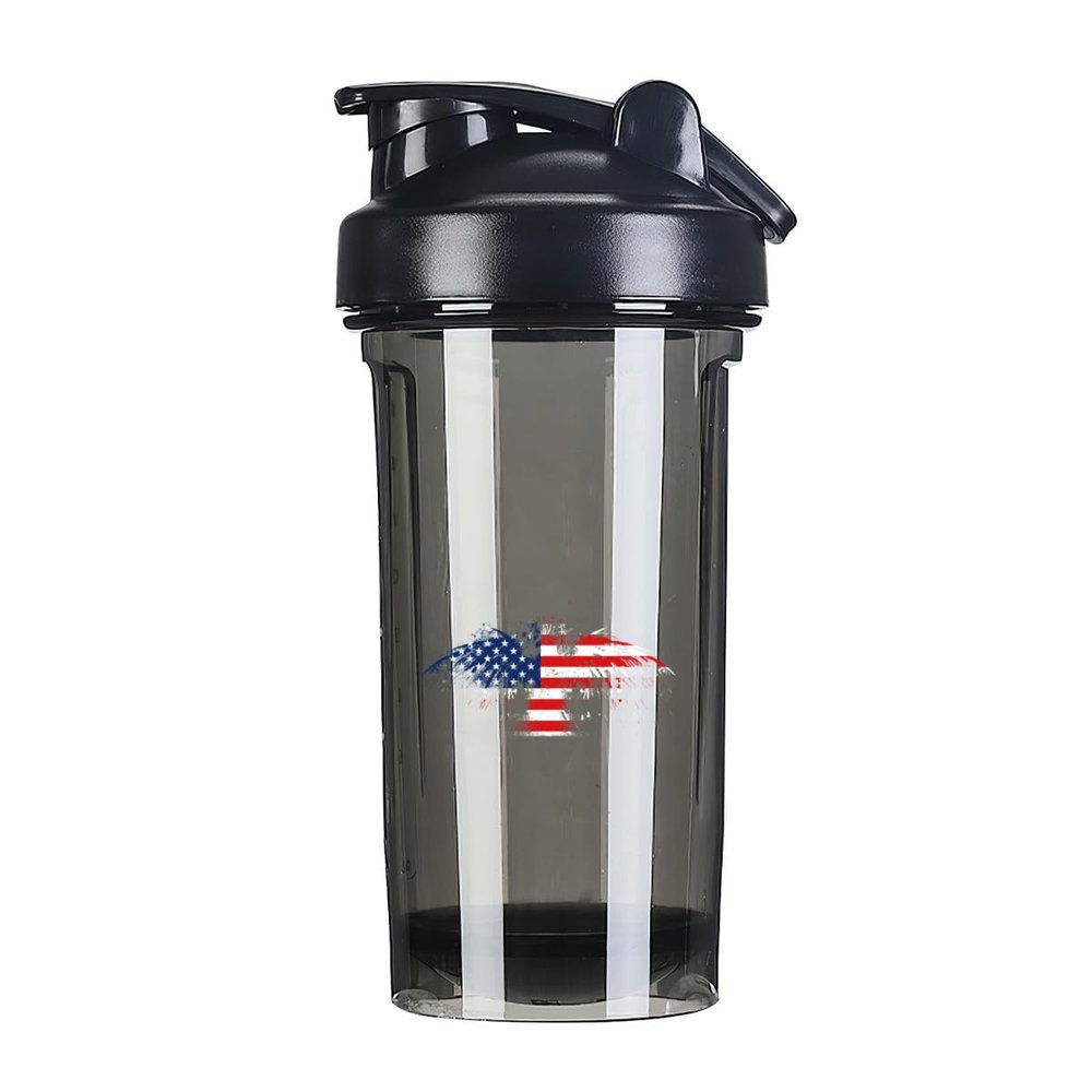 America Flag 18 Ounce Shaker Bottle Drink Mixer Leak-proof Pre Workout Protein Shakes Meal Replacement Shakes Bottles 500ML/18 Oz Black