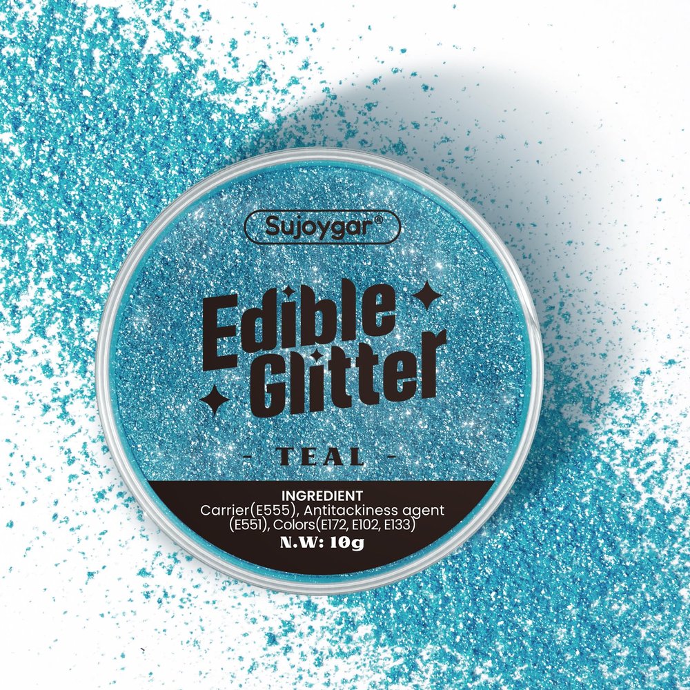 (10g) Teal Blue Edible Glitter for Cocktails, Drinks, Cakes - Peacock Blue Edible Drink Glitter Bulk - 100% Food Safe Cake Luster Dust Edible - Easter Mermaids Food Decoration Wedding Party - No Taste