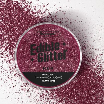 (10g) Red Edible Glitter for Cocktails, Drinks, Cakes - Patriotic Red Edible Drink Glitter Bulk - 100% Food Grade Cake Dust for Valentines Christmas Food Decoration Wedding Party - No Taste