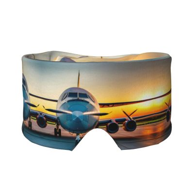 Aircraft Plane at Sunsets Print Sleep Eye and Ear Muffs Mask - Adjustable Yoga Travel Headband, Keep Warm Shading Comfortable Aid
