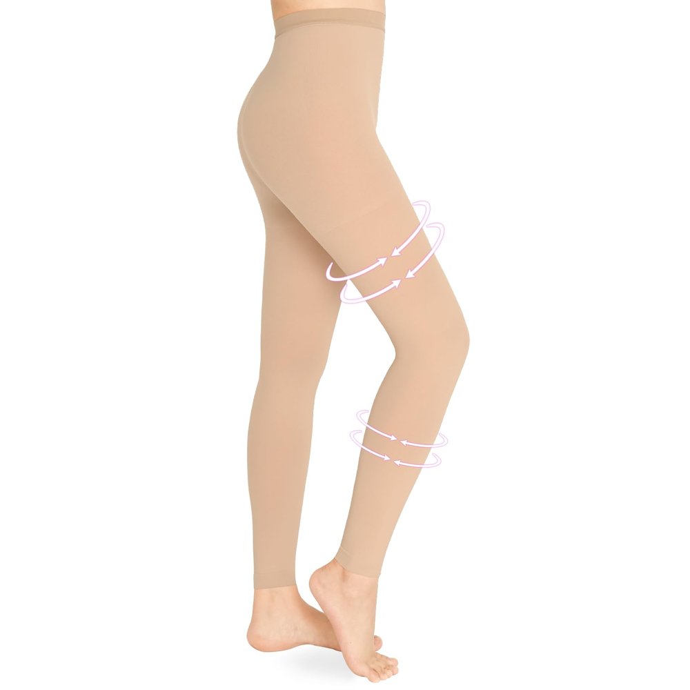 Wegitcs Compression Pantyhose for Women & Men, Footless 20-30mmHg Medical Graduated Compression Leggings, Waist High Support Tights, Opaque Stockings for Varicose Veins Edema Post Surgery, Beige S