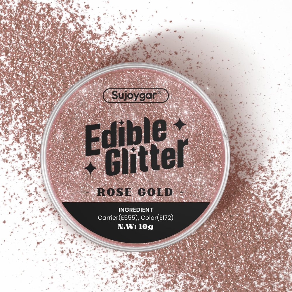 (10g) Rose Gold Edible Glitter for Cocktails, Drinks, Cakes - Girls Pink Luster Dust Edible Bulk - 100% Food Safe Cake Glitter Dust Edible - Valentines Food Decoration Wedding Party - No Taste