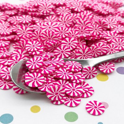 10mm Hot Pink Peppermint Polymer Clay Candy Slices, Faux Dessert Sprinkles, Nail Art Miniature Slices - Non Edible (30 gram bag)