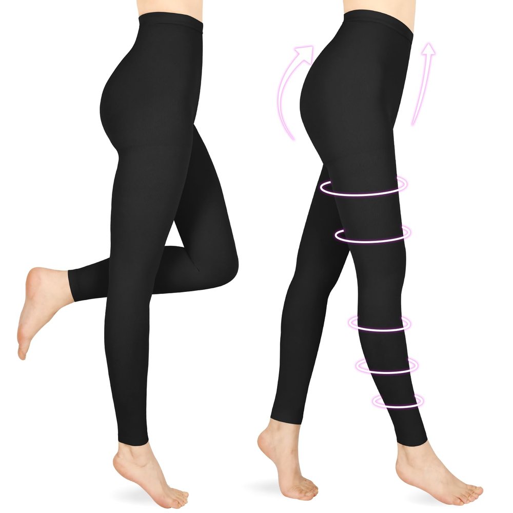 Wegitcs Compression Pantyhose for Women & Men, 2 Pairs Footless 20-30mmHg Medical Graduated Compression Leggings, Waist High Support Tights, Opaque Stockings for Varicose Veins Edema, Black 4XL