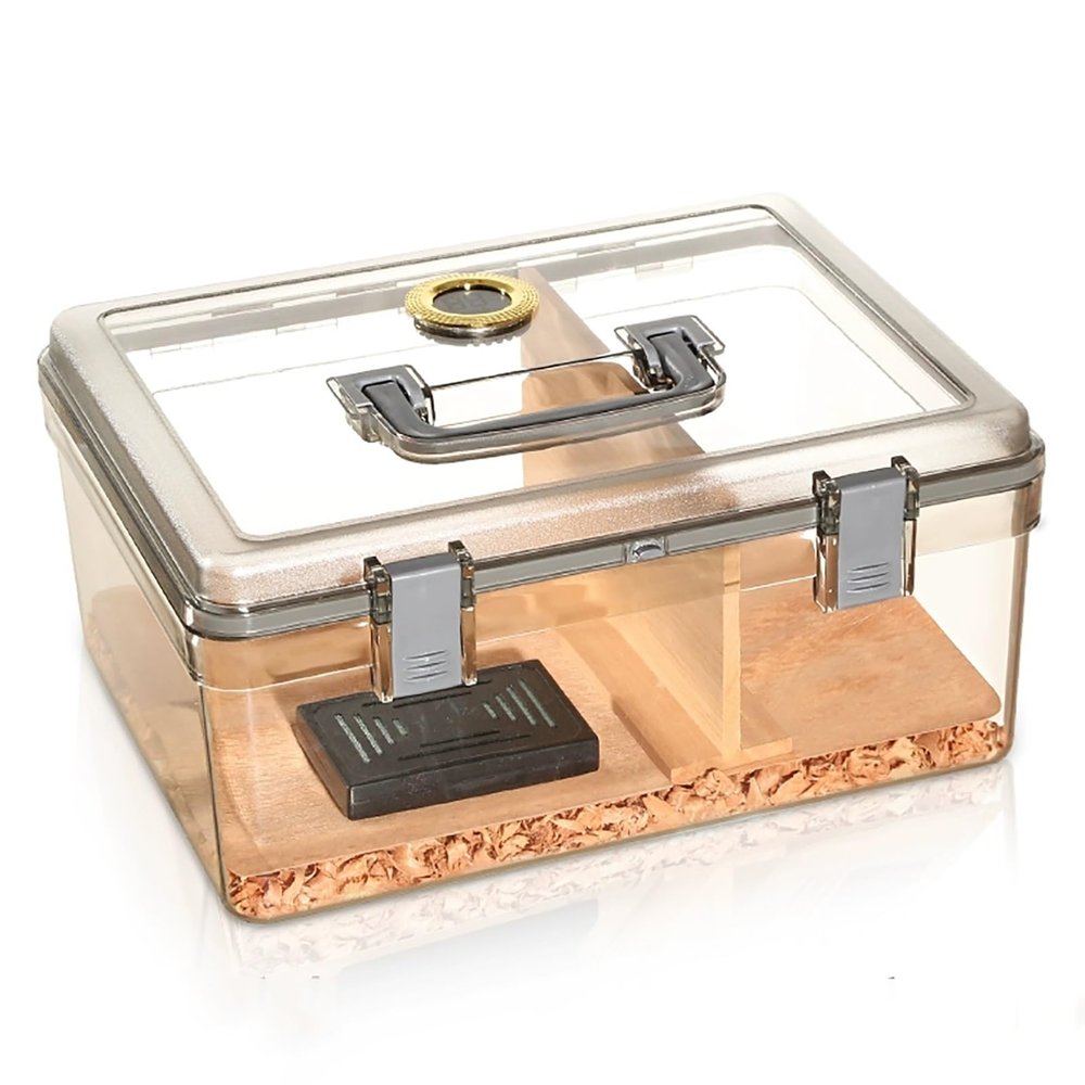 Acrylic Humidor Cigar Box with Hygrometer, Cigar Box Cedar Wood Tray, Modern Cigar Accessories with Handle, Gifts for Men