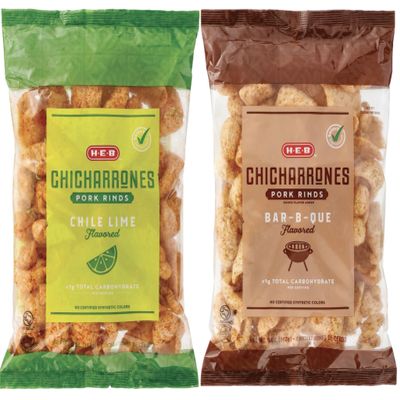 heb chicharrones pork rinds chile lime & bbq mexican snacks 5oz. ea. pack of 2