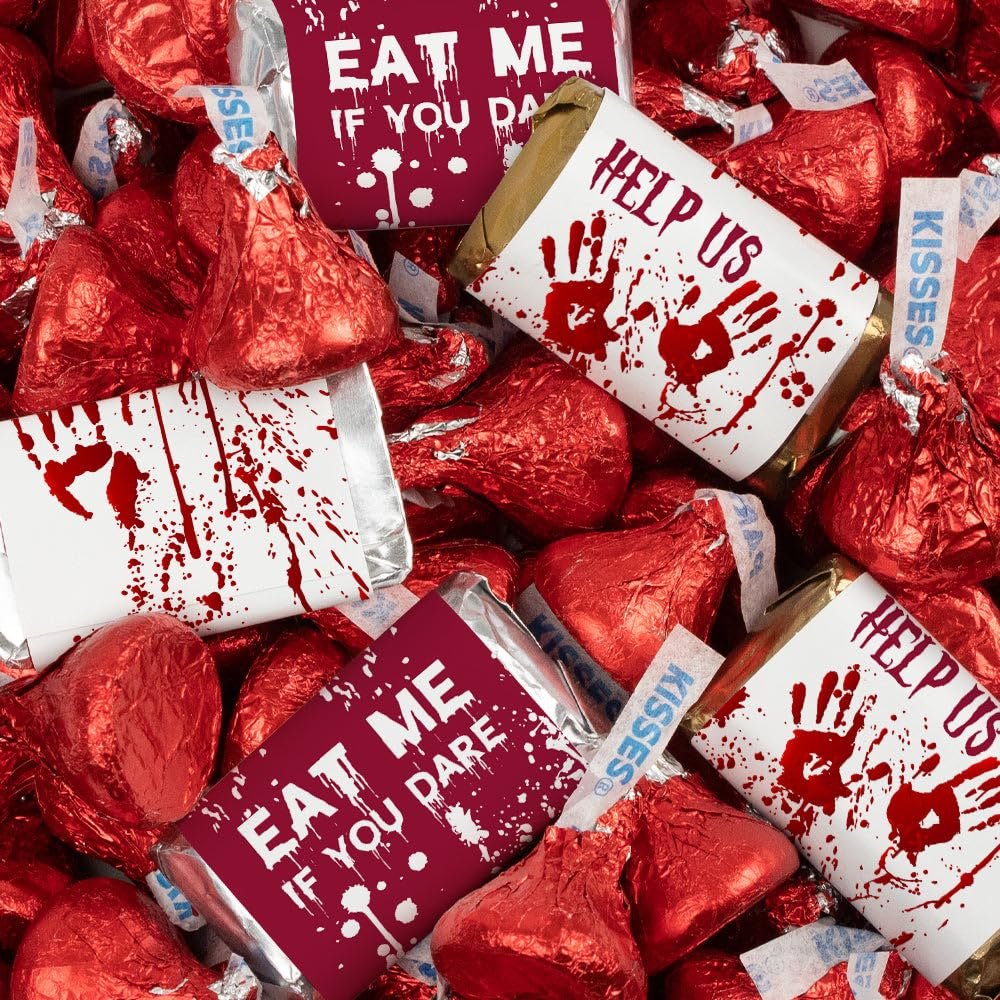 124 Pcs Halloween Candy Party Favors Miniatures Chocolate & Kisses (1.52 lbs, Approx. 124 Pcs) - Bloody