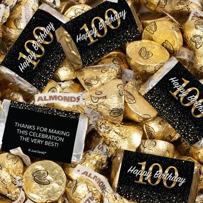 124 Pcs 100th Birthday Candy Party Favors Miniatures Chocolate & Gold Almond Kisses (1.58 lbs, Approx. 124 Pcs)