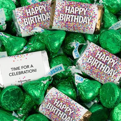 124 Pcs Birthday Candy Party Favors Miniatures Chocolate & Light Green Kisses (1.52 lbs, Approx. 124 Pcs)