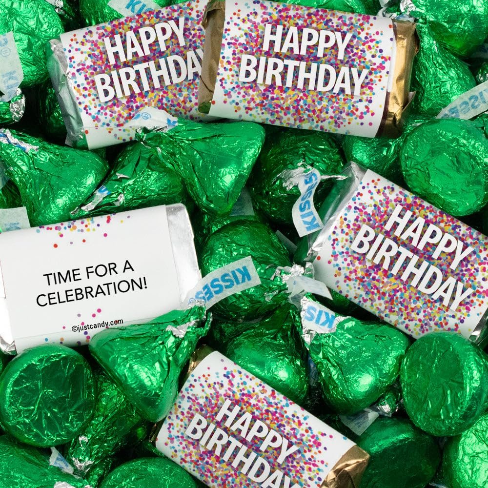 124 Pcs Birthday Candy Party Favors Miniatures Chocolate & Light Green Kisses (1.52 lbs, Approx. 124 Pcs)