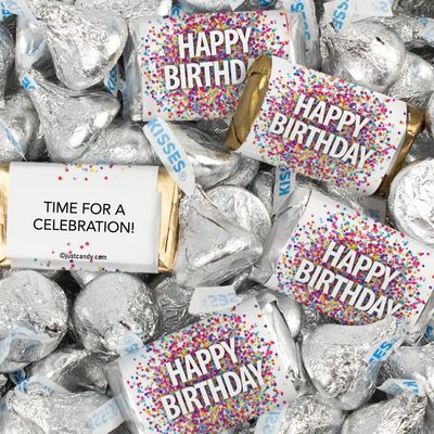 124 Pcs Birthday Candy Party Favors Miniatures Chocolate & White Kisses (1.52 lbs, Approx. 124 Pcs)