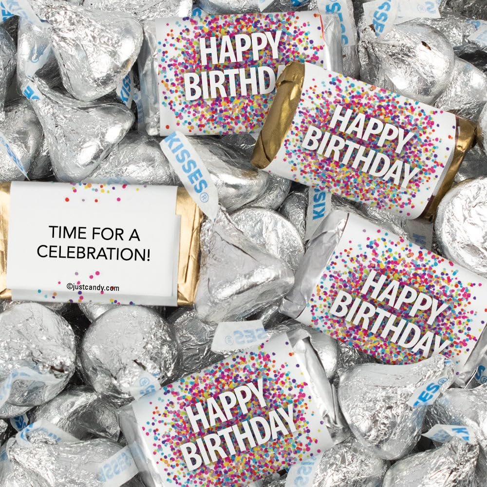124 Pcs Birthday Candy Party Favors Miniatures Chocolate & White Kisses (1.52 lbs, Approx. 124 Pcs)