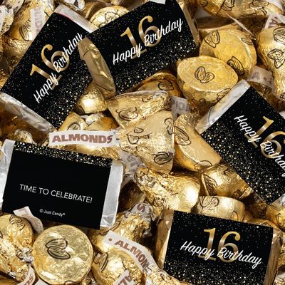 124 Pcs Sweet 16 Birthday Candy Party Favors Miniatures Chocolate & Gold Almond Kisses (1.52 lbs, Approx. 124 Pcs)