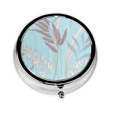 ZALAAUO Metal Silver 3 Compartment Pill Box Pocket Portable Mini Travel Pill Case Small Round Decorative Medicine Box Vitamin Pill Organizer with Abstract Leaf