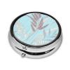 ZALAAUO Metal Silver 3 Compartment Pill Box Pocket Portable Mini Travel Pill Case Small Round Decorative Medicine Box Vitamin Pill Organizer with Abstract Leaf view 2